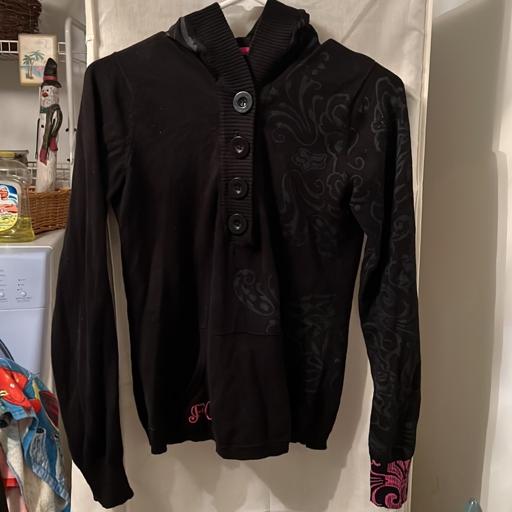 Fox Girls Small Long Sleeve button up with Hood